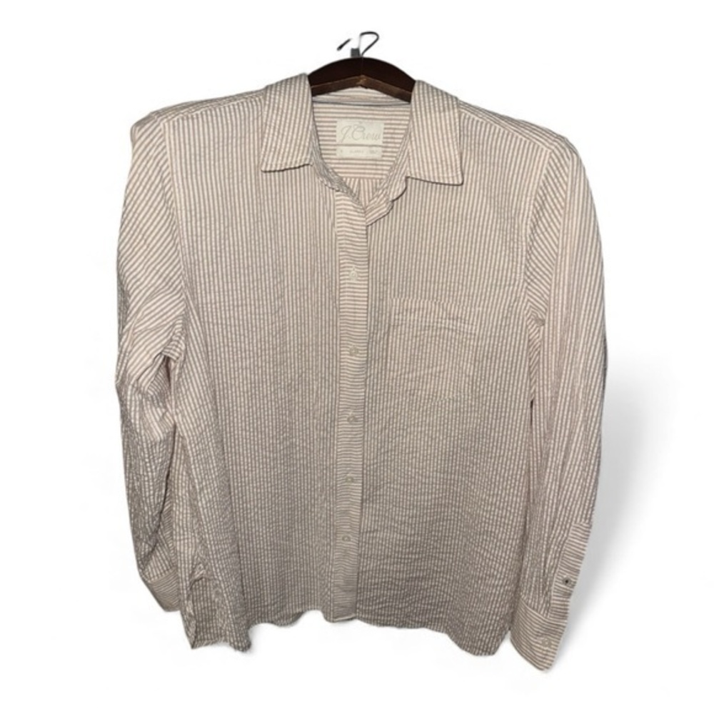 J. Crew Classic Beige Striped Button Down Shirt Size 12 Womens Preppy Casual Top